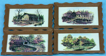 Dollhouse Miniature Large Framed Pictures, Rustic, 4 Pcs.